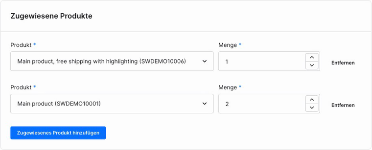 Fokussierte Produkt- und Mengenzuordnung eines Shopware Bundles