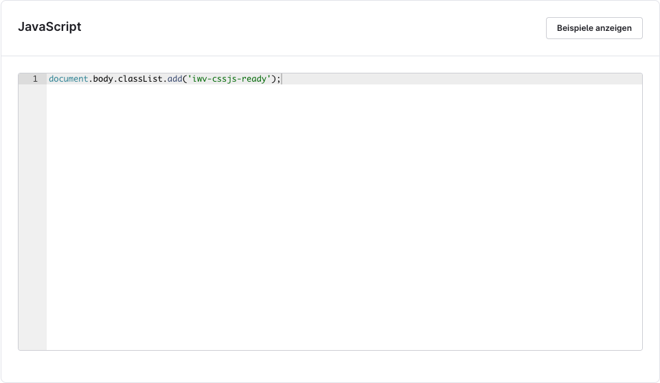 Fokussierter JavaScript-Editor des CSS/JS-Managers mit Storefront-Code