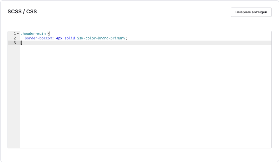SCSS-Editor des CSS/JS-Managers mit Shopware Theme-Variable